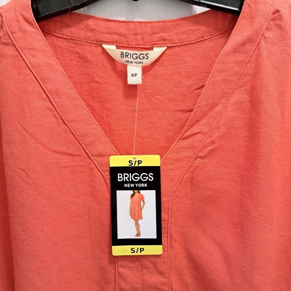 NWT Briggs New York Coral Linen Dress Small V-neck Short Sleeved - Picture 12 of 16